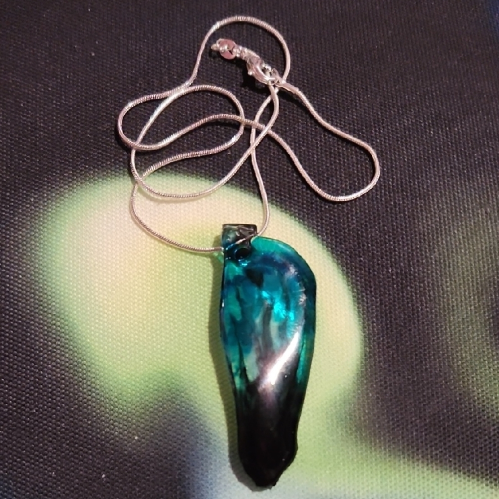 Blue/Green & Black Abstract Pendant Necklace